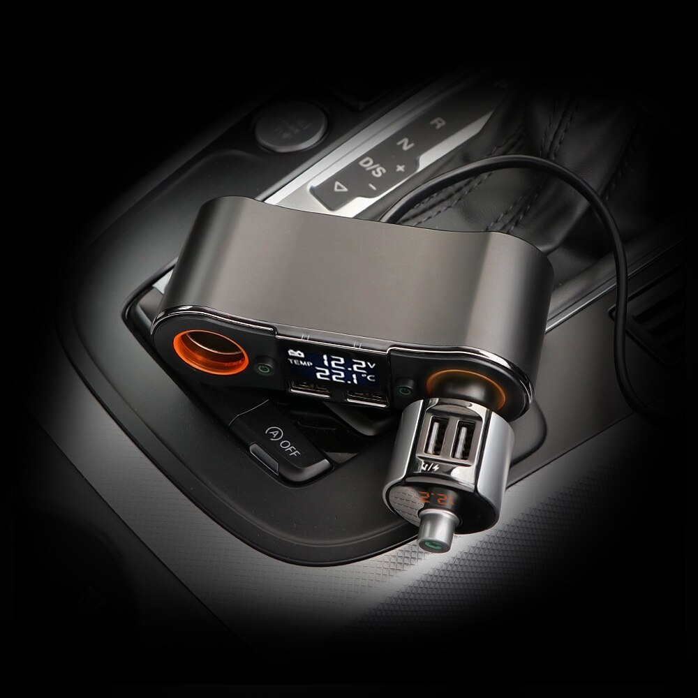 Splitter Αναπτήρα με Dual 2x Φορτιστή USB, Βολτόμετρο & Θερμόμετρο Αυτοκινήτου DC 12V-24V